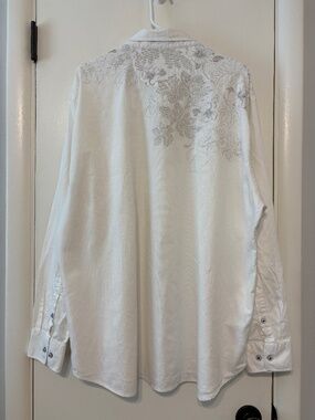 Tommy Bahama Men's Embroidered Floral Bloomsman Button-Front Shirt XXL/2XL White